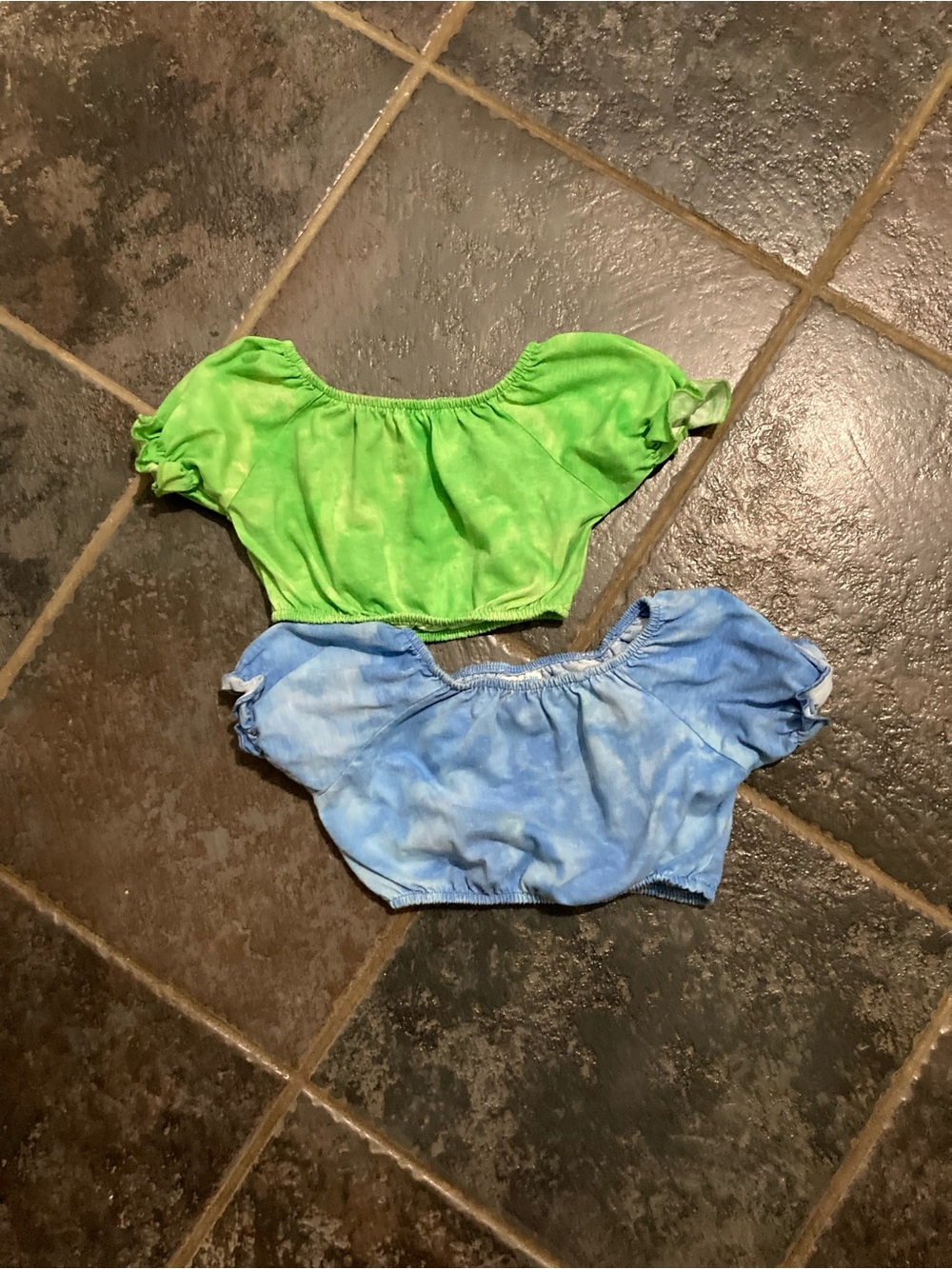 Vintage Y2K Tie-Dye Crop Off-Shoulder Tops Green & Blue (Set of 2) Girls Size 2T